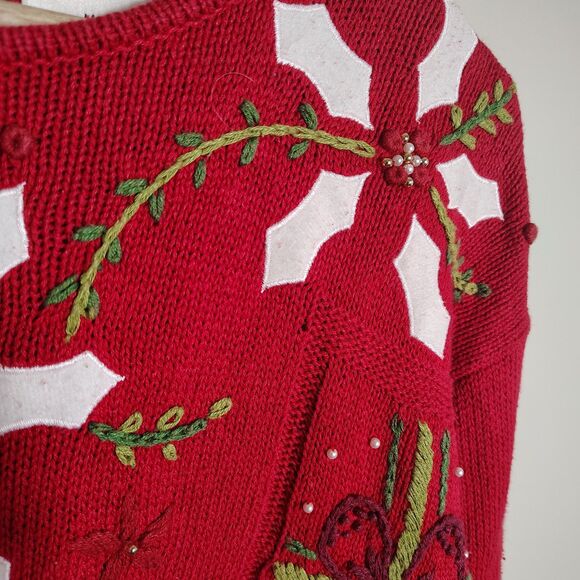 Vtg Kathy Lee Christmas Sweater Medium Retro Red Embroidered Holiday Ornaments - Picture 10 of 10